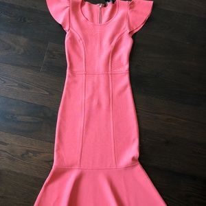 bcbg fluted bodycon dress